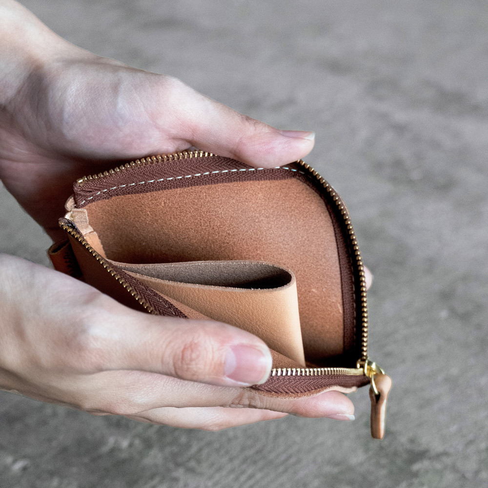 栃木レザー使用｜やわらか本革Lジップミニ財布｜Lzip wallet small 02｜タン｜minca（全6色）