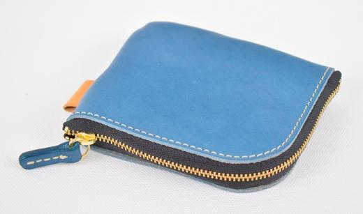 栃木レザー使用｜やわらか本革Lジップミニ財布｜Lzip wallet small 02｜ブルー｜minca（全6色）