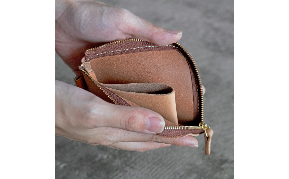 栃木レザー使用｜やわらか本革Lジップミニ財布｜Lzip wallet small 02｜オリーブ｜minca（全7色）