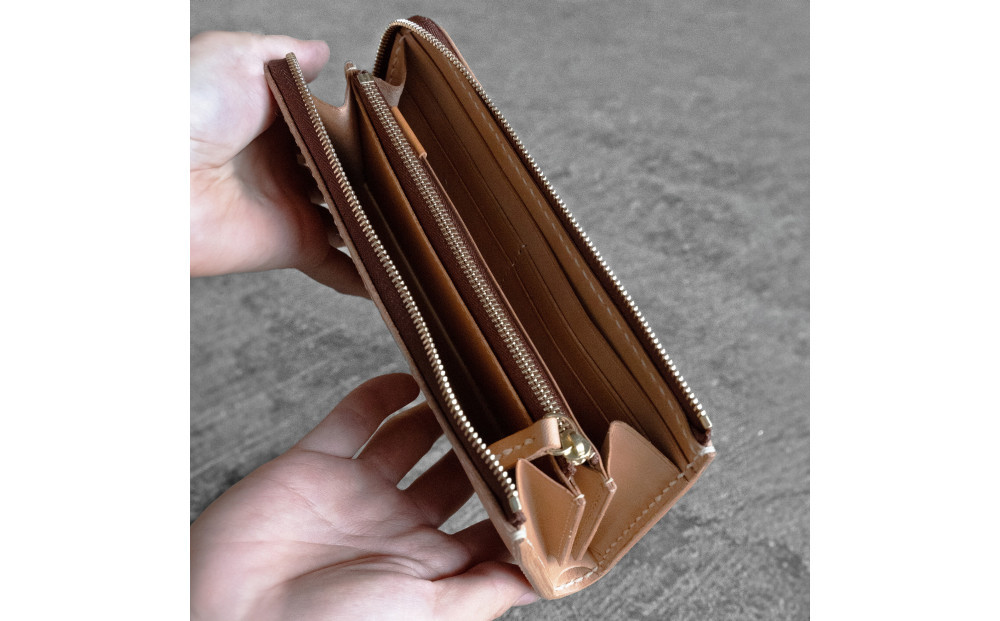 栃木レザー使用｜やわらか本革Lジップ長財布｜Lzip wallet 02｜オリーブ｜minca（全7色）