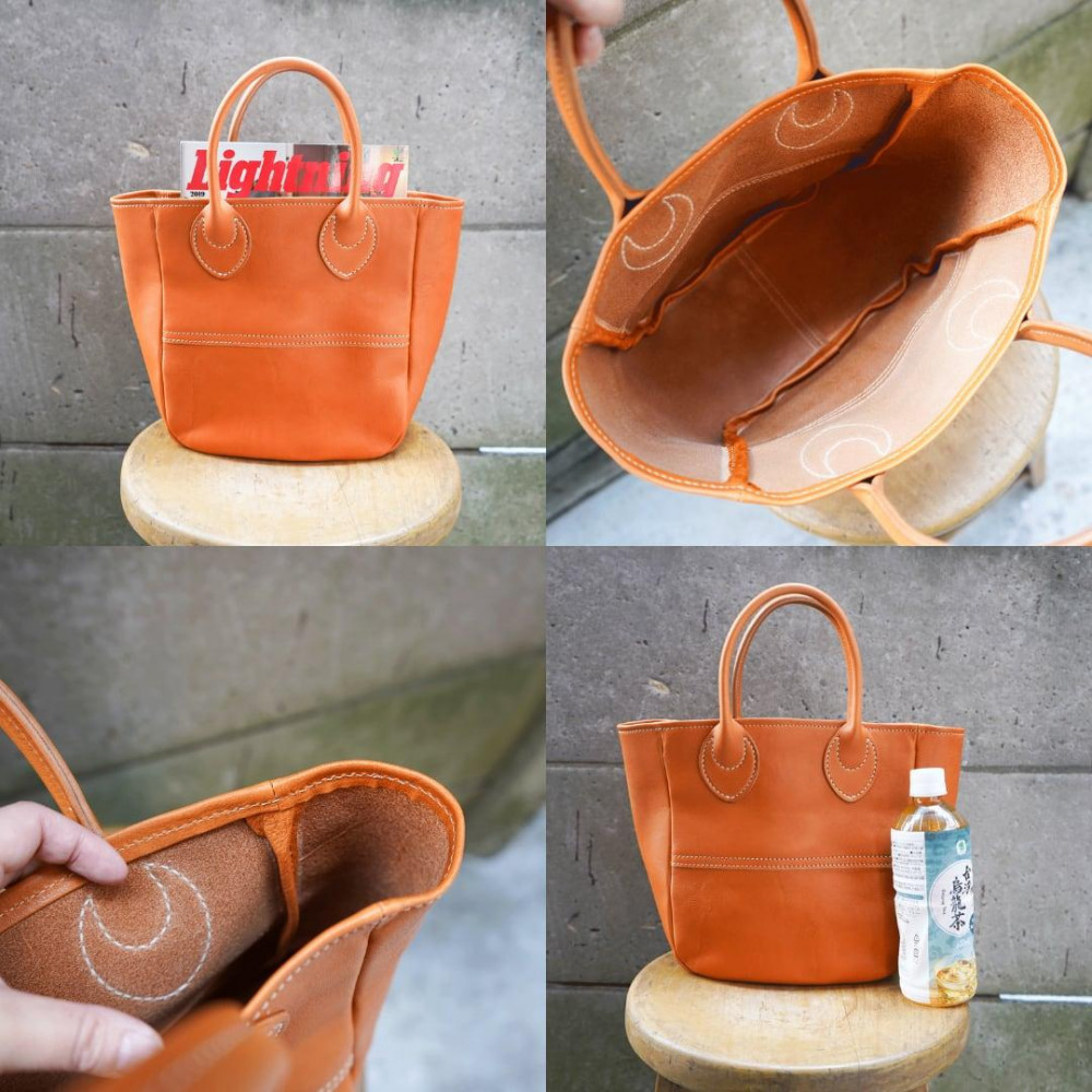 栃木レザー使用｜ソフトな手触り 本革 小さめトートバッグ｜Tote bag 03 S｜キャメル｜minca（全6色）