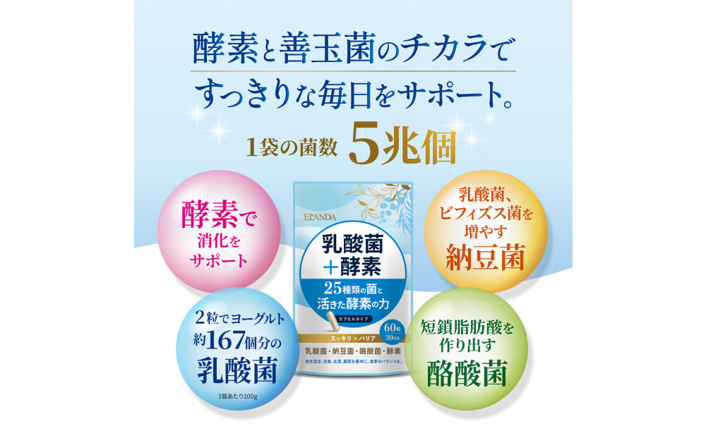 【3営業日以内発送】ELANDA エランダ 乳酸菌＋酵素 60粒（30日分）1袋