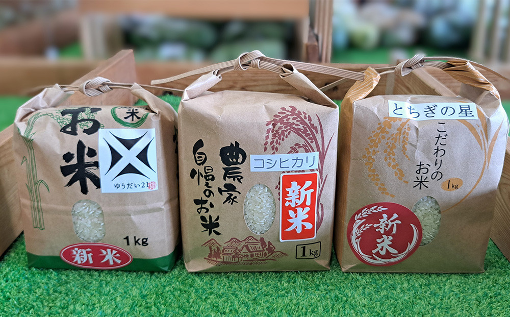 新米 食べ比べ 3種（各1Kg袋、合計3Kg)
