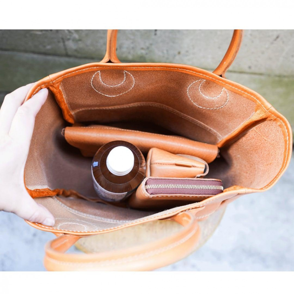 栃木レザー使用｜ソフトな手触り 本革 小さめトートバッグ｜Tote bag 03 S｜キャメル｜minca（全6色）