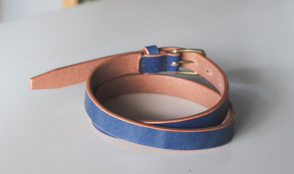 【minca】細幅20mmベルト/34インチ  栃木レザーの希少な「ハーネスレザー」使用の贅沢な1枚革のレザーベルト/ブルー/HL-B04/BLUE　729【小物 ファッション 人気 おすすめ 】