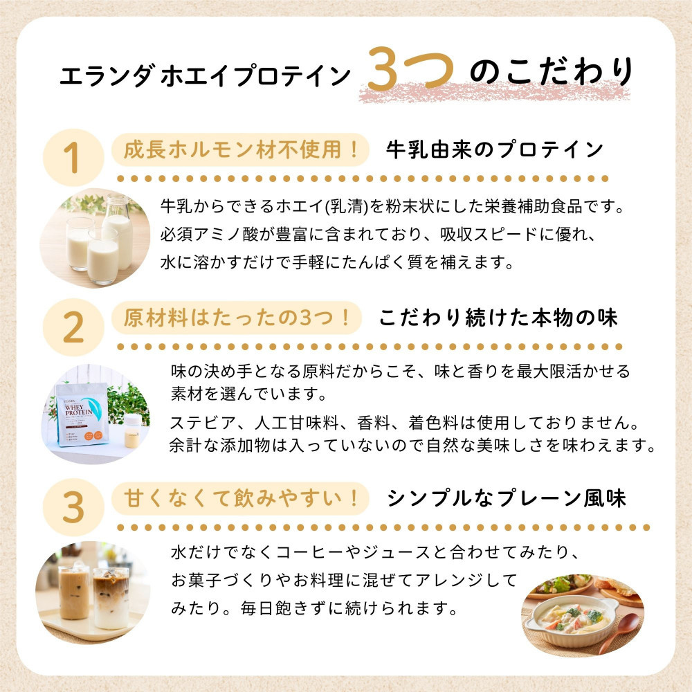 【3営業日以内発送】ELANDA エランダ 甘くない ホエイ プロテイン プレーン風味 900g 5袋セット