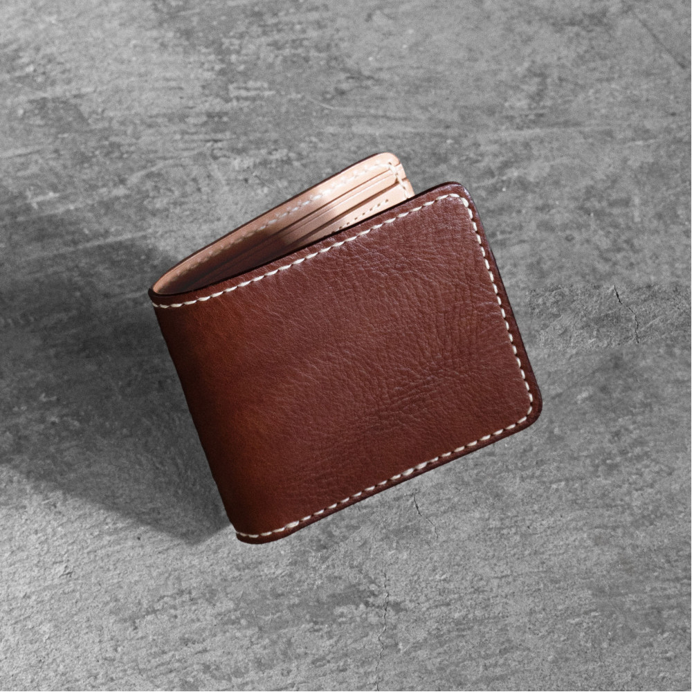 栃木レザー使用｜やわらか本革二つ折り財布｜Half wallet 02｜チョコ｜minca（全6色）
