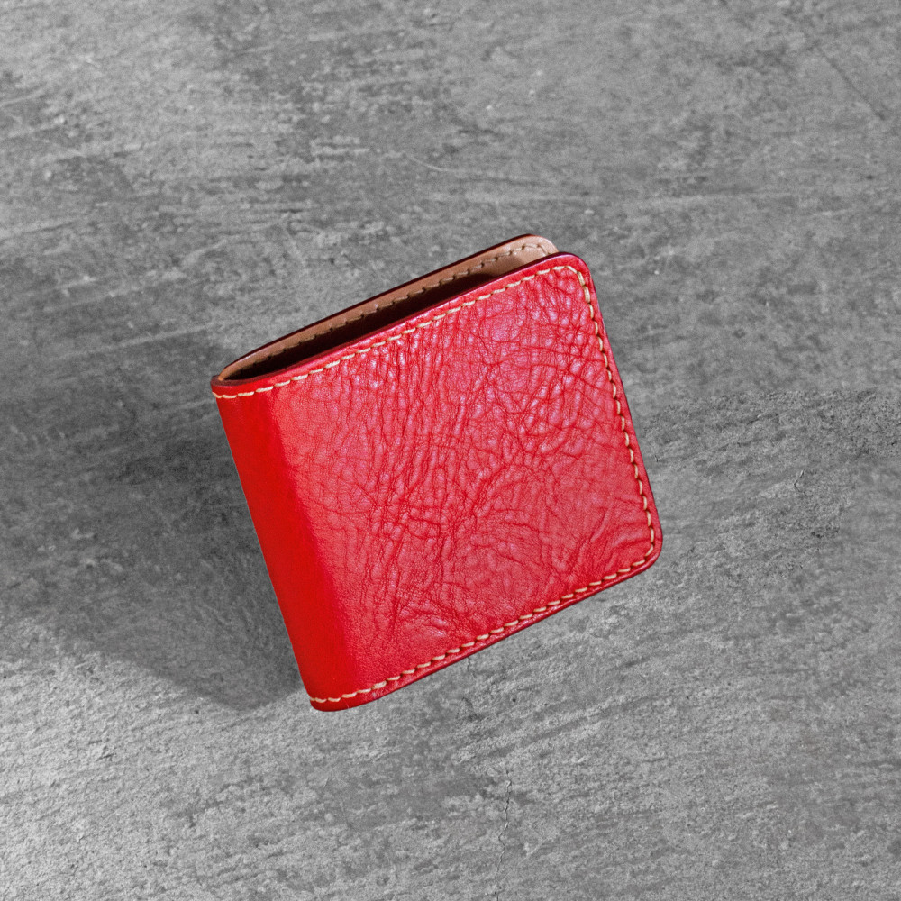 栃木レザー使用｜やわらか本革二つ折り財布｜Half wallet 02｜レッド｜minca（全6色）