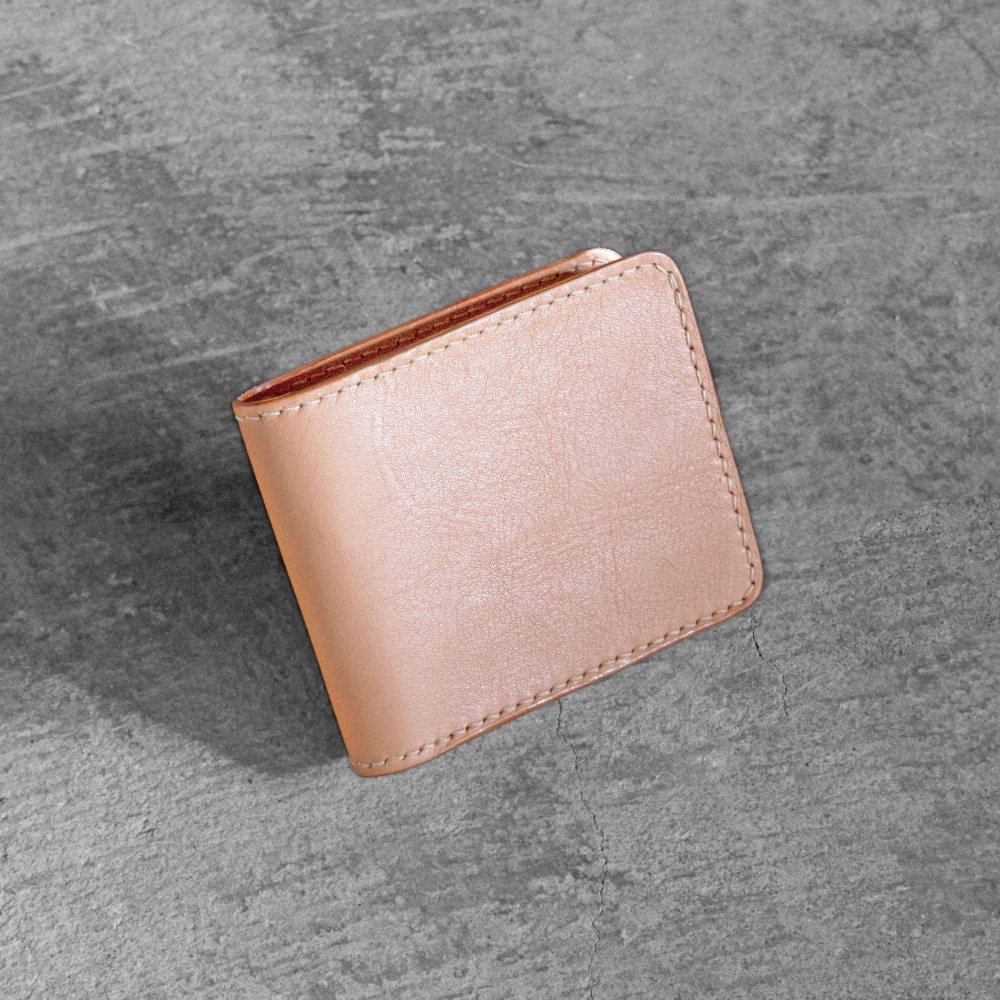 栃木レザー使用｜やわらか本革二つ折り財布｜Half wallet 02C｜タン｜minca（全6色）