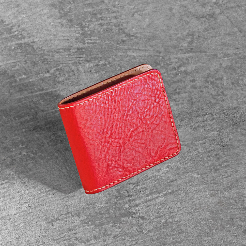 栃木レザー使用｜やわらか本革二つ折り財布｜Half wallet 02C｜レッドminca（全6色）