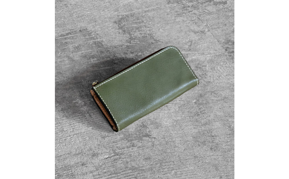 栃木レザー使用｜やわらか本革Lジップ長財布｜Lzip wallet 02｜オリーブ｜minca（全7色）