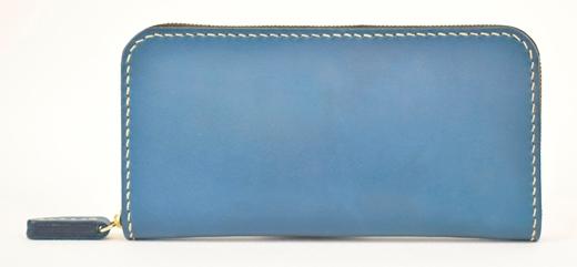 栃木レザー使用｜滑らか本革Lジップ長財布｜Round zip wallet 01｜ブルー｜minca（全7色）