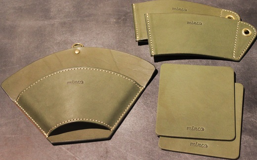 【minca】栃木レザーのカフェグッズ3アイテム5点セット 自宅、オフィス、キャンプシーンでのカフェタイムに/オリーブ　678【日用品 人気 おすすめ 】