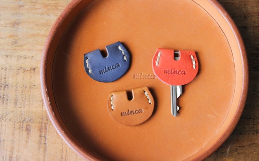 【minca】栃木レザーのキーカバー 3点セット真鍮リング付き ハンドステッチ/キーカバー丸型/キャメル,レッド,ブルー【雑貨 ファッション 人気 おすすめ 】