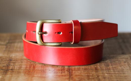 【minca】幅35mmベルト/32インチ  栃木レザーの希少な「ハーネスレザー」使用の贅沢な1枚革のレザーベルト/レッド/HL-B02/RED/minca　567【小物 ファッション 人気 おすすめ 】