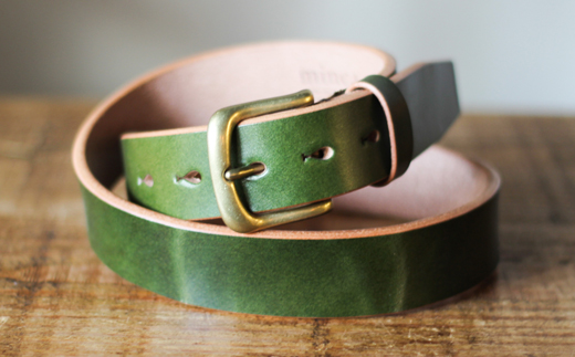 【minca】幅35mmベルト/38インチ  栃木レザーの希少な「ハーネスレザー」使用の贅沢な1枚革のレザーベルト/オリーブ/HL-B02/OLIVE/minca　571【小物 ファッション 人気 おすすめ 】