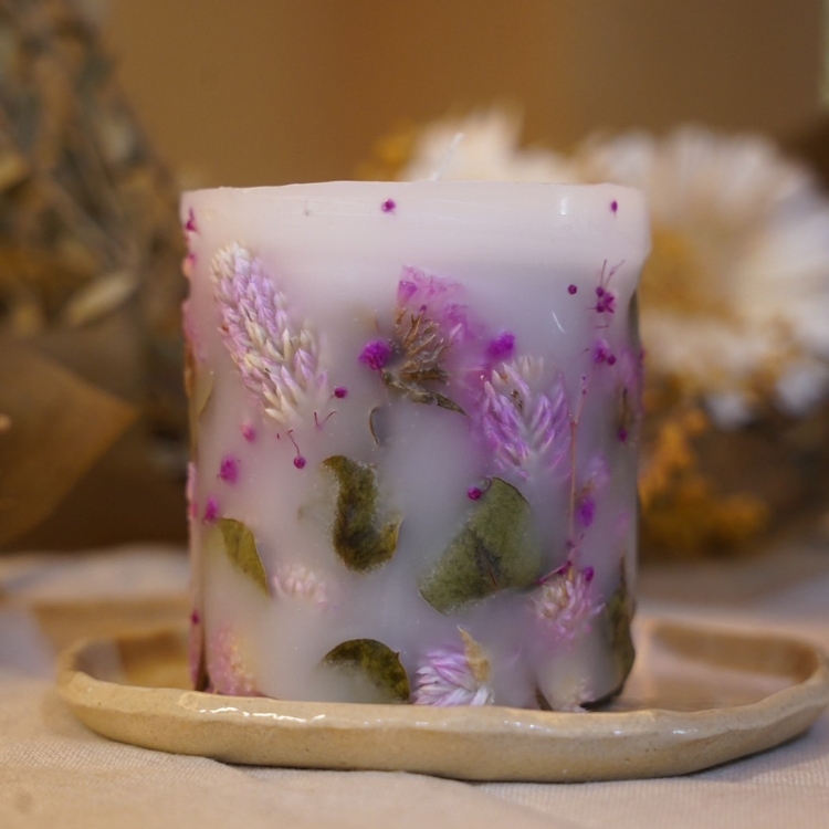 ボタニカルキャンドル ｜ ドライフラワー 花 ギフト 贈り物 かすみ草 癒し インテリア キャンドル 蝋燭 ろうそく 手作り ハンドメイド ナチュラルギフト