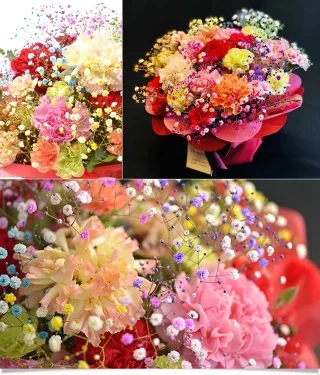 ミックススマイルバスケット ｜ フラワーアレンジメント 生花 花 ギフト ロマンチックかすみ草 七色 輝く カスミソウ カスミ草 かすみそう お祝い プレゼント アレンジ花 カラフル おしゃれ