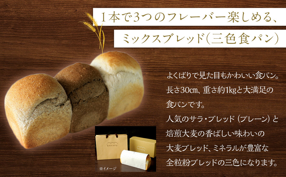 高級食パン専門店 ブライヴォリー 1本で3つのフレーバーが楽しめる『ミックスブレッド（三色食パン）』  ｜brivory ブライヴォリー 食パン パン ブレッド トースト 朝食 こだわり 高級 国産素材 天然酵母 健康 ご褒美 日光市
