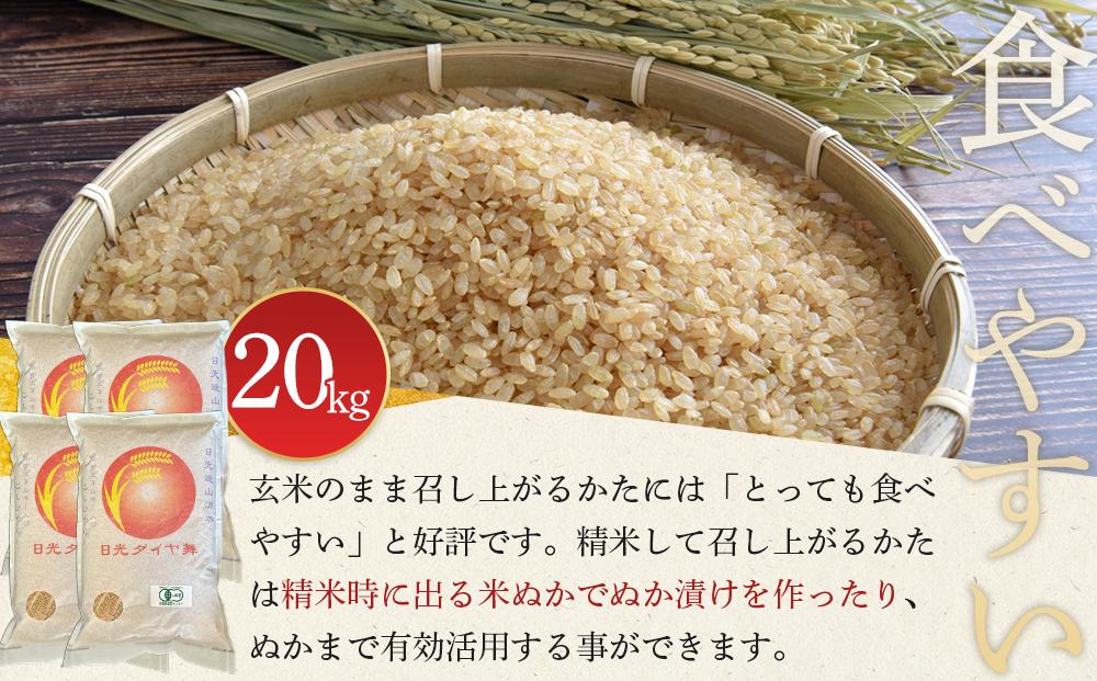 【先行予約】玄米 20kg（5kg×4パック）JAS有機認定 日光ダイヤ舞 令和8年度米 こしひかり【2026年10月中旬以降発送予定】 ｜ お米 有機栽培 無農薬 コシヒカリ 栃木県 日光市