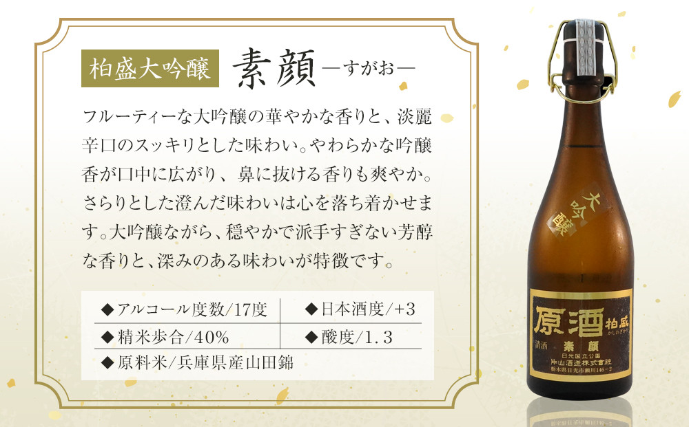 柏盛大吟醸 「素顔」（720ml×1本）| 日本酒 地酒 原酒  栃木