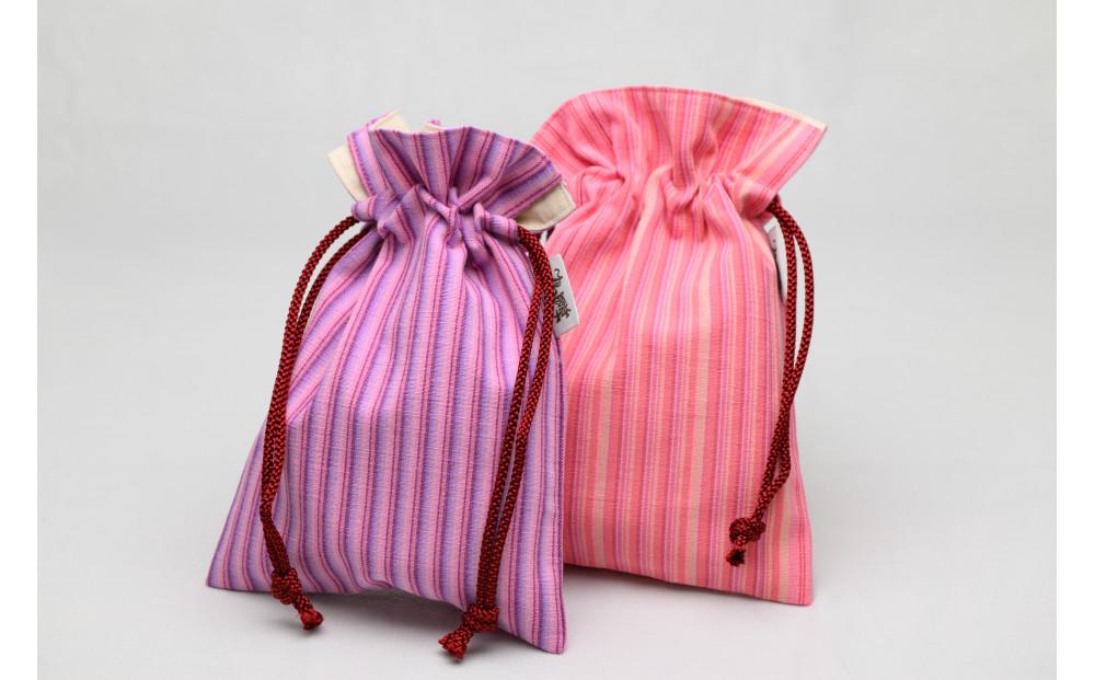 真岡木綿「巾着袋　小」（ピンク系）| 栃木県 伝統工芸品 織物 袋 手作り 贈答 贈り物 ギフト 小物 雑貨