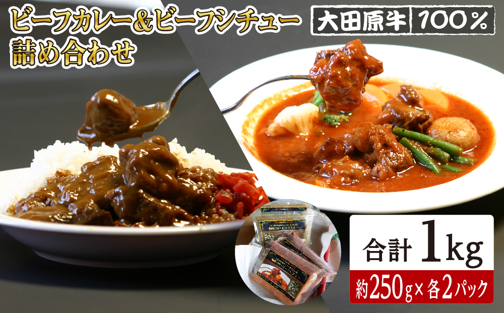 大田原牛 100％ ビーフカレー＆ビーフシチュー 詰め合わせ 各2パックセット | レトルト カレー ビーフシチュー 和牛  牛肉  高級 