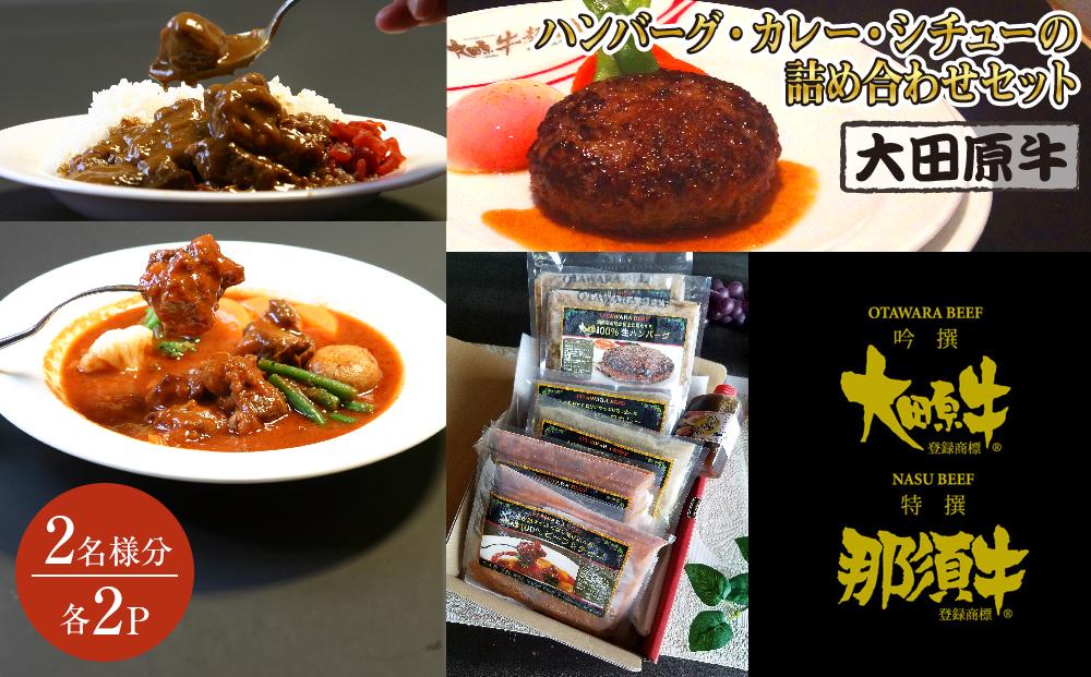 【2名様分】大田原牛 ハンバーグ・カレー・シチューの詰め合わせセット | ブランド牛 和牛 牛肉  高級 ハンバーグ カレーライス ビーフシチュー