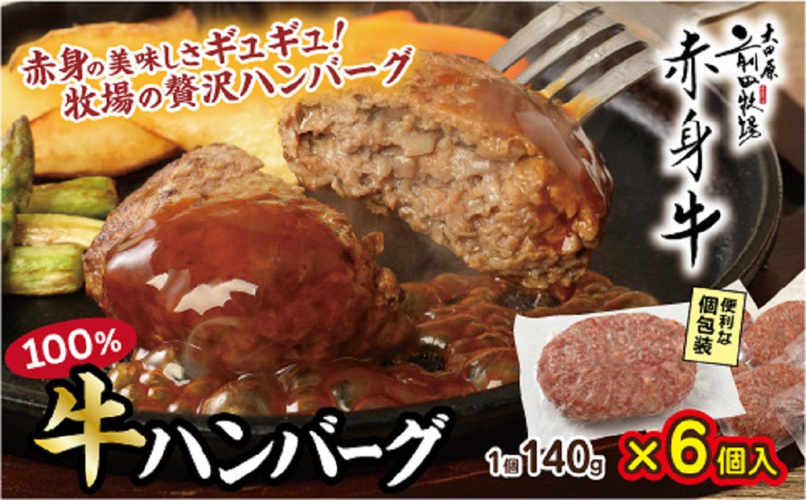 【大田原 前田牧場直送】赤身の美味しさギュギュ！牧場の贅沢ハンバーグ140g×6個 | ハンバーグ 牛肉100% 個包装 弁当 惣菜 産地直送 牧場 産直 栃木県 大田原市 
