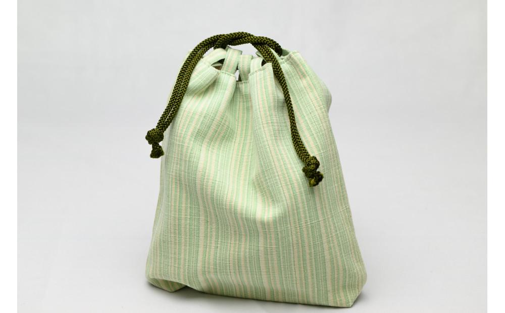 真岡木綿「巾着袋　大」（緑系）| 栃木県 伝統工芸品 織物 袋 手作り 贈答 贈り物 ギフト 小物 雑貨　