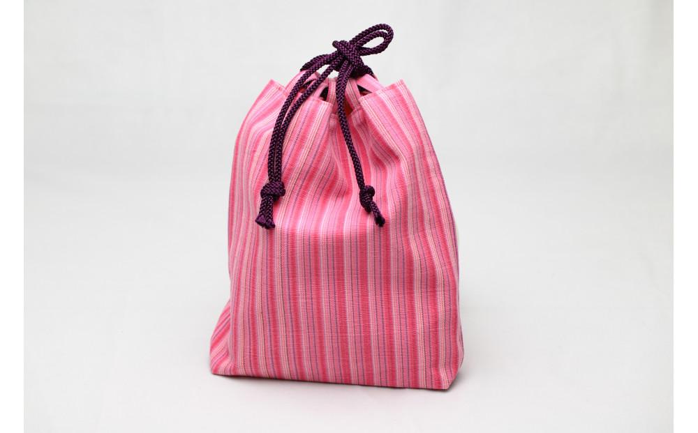 真岡木綿「巾着袋　大」（ピンク系）| 栃木県 伝統工芸品 織物 袋 手作り 贈答 贈り物 ギフト 小物 雑貨