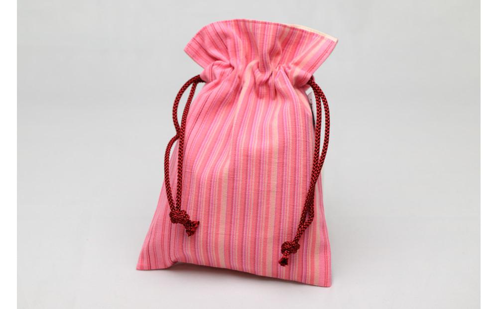真岡木綿「巾着袋　小」（ピンク系）| 栃木県 伝統工芸品 織物 袋 手作り 贈答 贈り物 ギフト 小物 雑貨