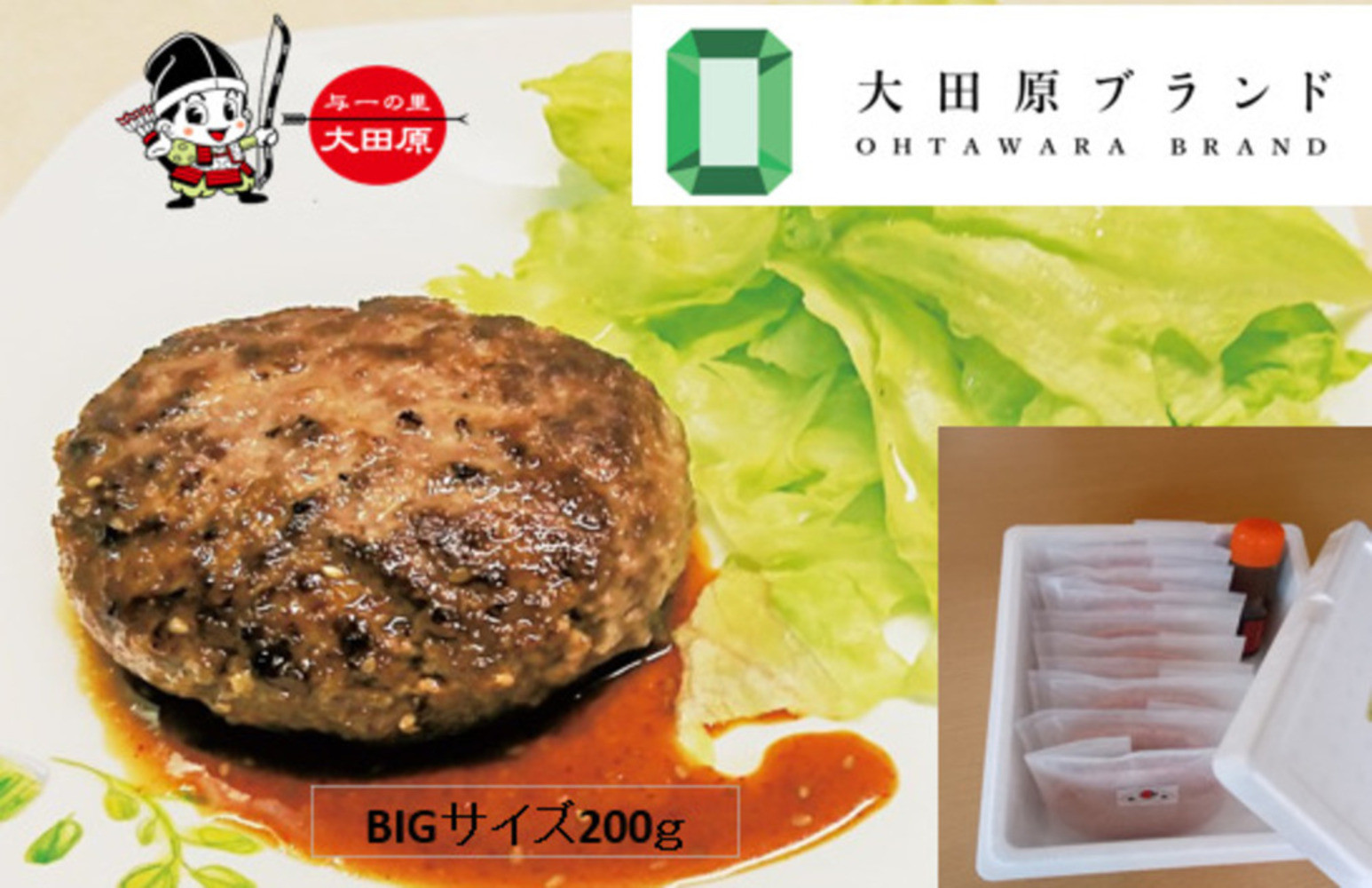 大田原市公式「大田原ブランド」認定第７号「与一和牛100％生ハンバーグ」200ｇ10個入りソース付き