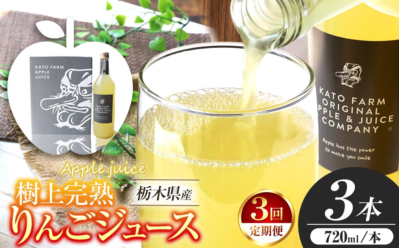 【定期便3回】栃木県矢板市産 樹上完熟100％りんごジュース 720ml×3本入  | 林檎 リンゴ 果汁100% 産地直送 (毎月お届け）   【定期便3回】  720ml×3本入