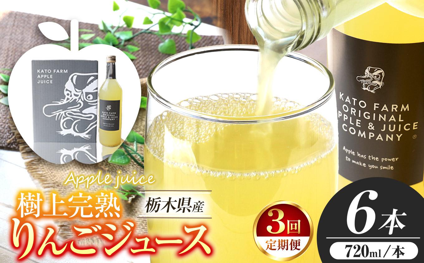 【定期便3回】栃木県矢板市産 樹上完熟100％りんごジュース 720ml×6本入  | 林檎 リンゴ 果汁100% 産地直送 (毎月お届け） 【定期便3回】  720ml×6本入 