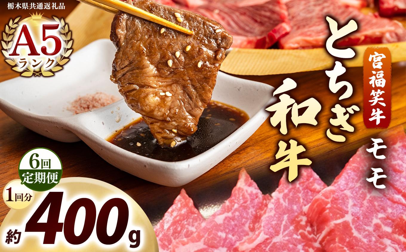 [定期便6回]宮福笑牛(とちぎ和牛) A5 モモ焼き肉 約400g｜数量限定 黒毛 和牛 牛肉 国産牛 国産 ブランド牛 お肉 切り落とし サシ 霜降り 甘い ステーキ すき焼き しゃぶしゃぶ 焼肉 切落し 上品 アレンジ 美味しい 料理 主婦 とちぎ  栃木県 矢板市 400g | 定期便6回