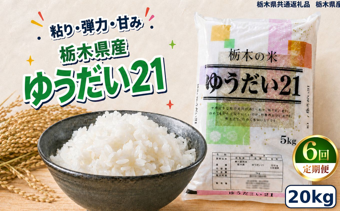 栃木県産 お米 白米 ゆうだい21 20kg | 栃木県 矢板市　栃木県共通返礼品 栃木県産 【定期便6回】ゆうだい21 20kg | 192000円