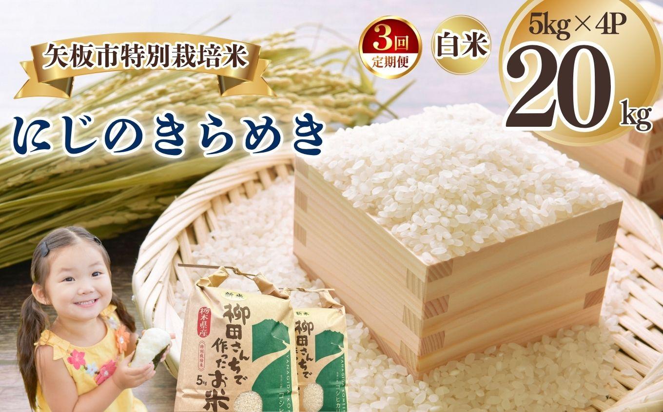 [定期便3回]矢板市特別栽培米 にじのきらめき 白米 5kg×4P | お米 米 こめ 白米 玄米 にじのきらめき コシヒカリ こしひかり 美味しい お弁当 選べる エコ スマート 環境 手間暇 土づくり  ふるさと 納税 栃木県 矢板市 [定期便3回]白米 5kg×4P