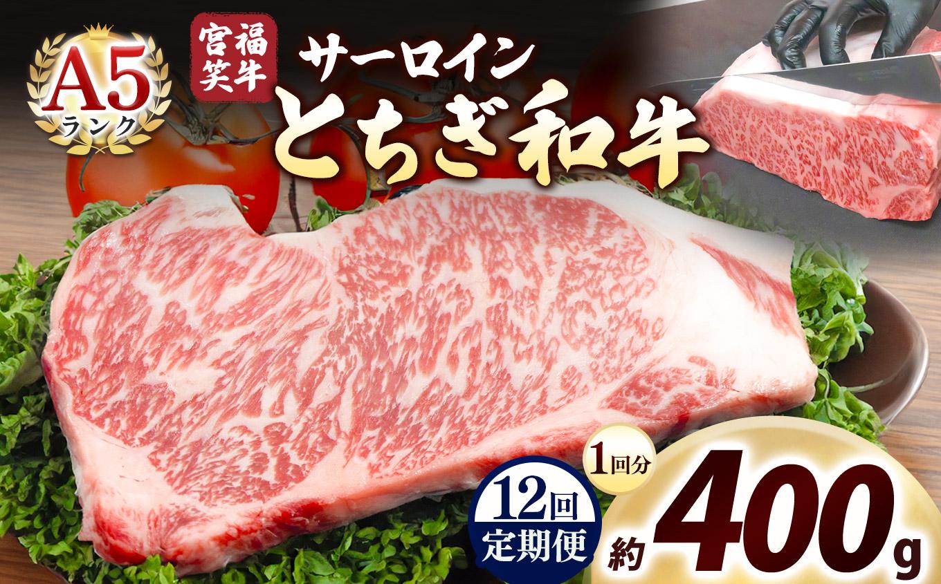 [定期便12回]宮福笑牛(とちぎ和牛) A5 サーロインステーキ 200g×2枚｜数量限定 黒毛 和牛 牛肉 国産牛 国産 ブランド牛 お肉 切り落とし サシ 霜降り 甘い ステーキ すき焼き しゃぶしゃぶ 焼肉 切落し 上品 アレンジ 美味しい 料理 主婦 とちぎ  栃木県 矢板市 400g | 定期便12回