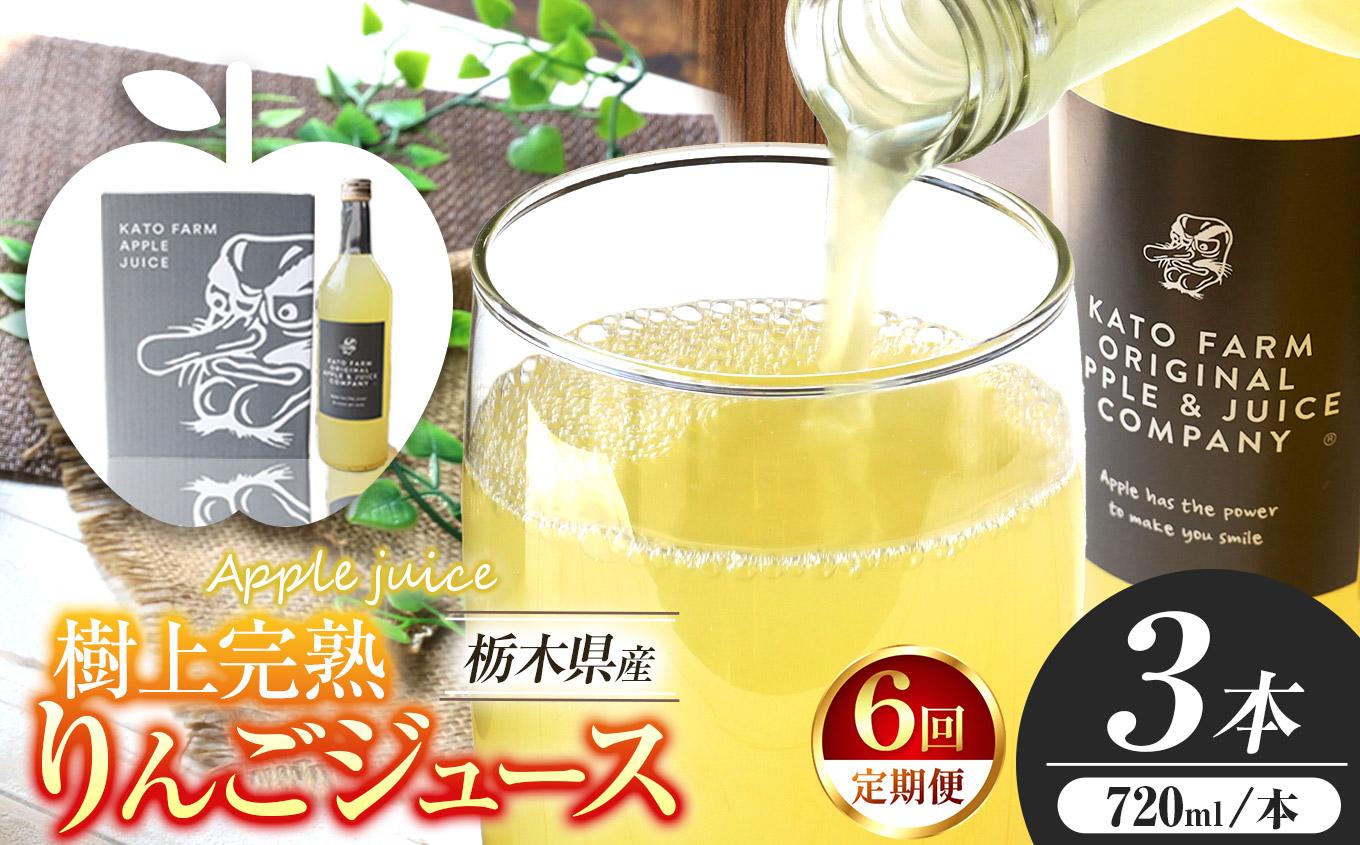 【定期便6回】栃木県矢板市産 樹上完熟100％りんごジュース 720ml×3本入  | 林檎 リンゴ 果汁100% 産地直送 (毎月お届け）   【定期便6回】  720ml×3本入