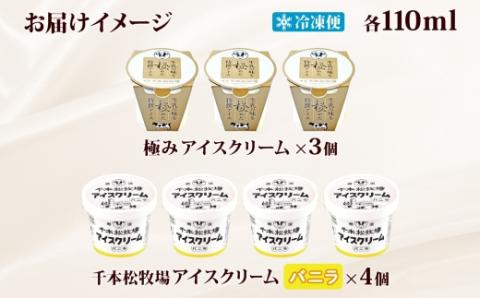 栃木県 千本松牧場 アイスクリーム2種 極み 千本松牧場アイス 計7個 ミルク 牛乳 生乳 搾りたて 濃厚 さっぱり 甘い アイス デザート スイーツ おやつ 人気 グルメ ご褒美 ns040-003