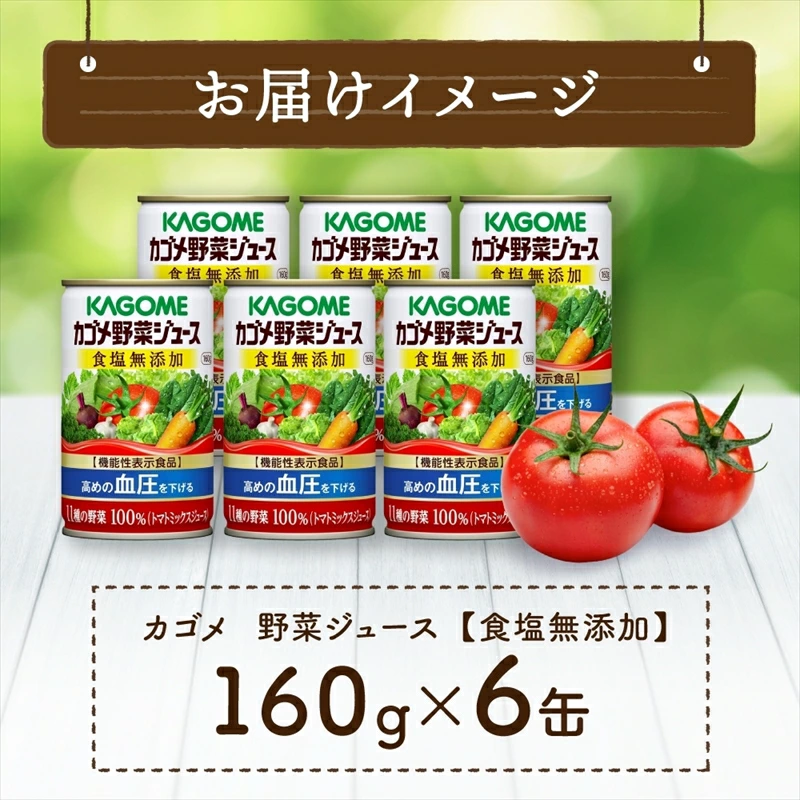 カゴメ 野菜 ジュース 食塩 無添加 160g × 6缶 100% 機能性表示食品 11種類の野菜 濃縮トマト 緑黄色野菜 野菜ジュース セロリ ビート レタス キャベツ ほうれん草 ns038-003