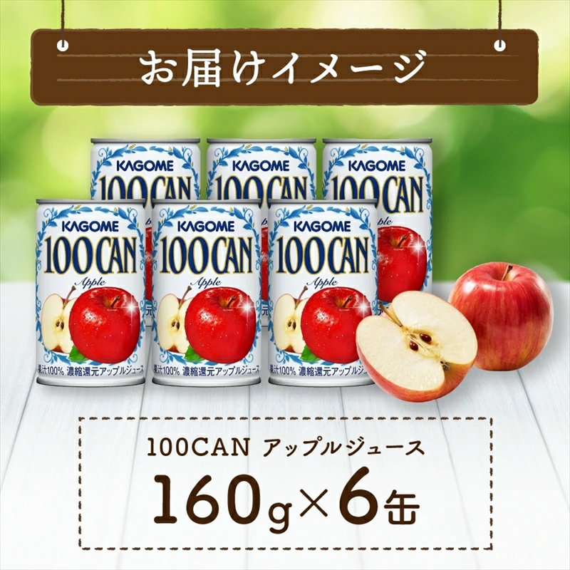 カゴメ 100CAN 160g × 6缶 濃縮還元 アップルジュース 100％ ジュース りんごジュース フルーツジュース 砂糖不使用 果汁 林檎 りんご アップル 飲料 かごめ ド ns038-007