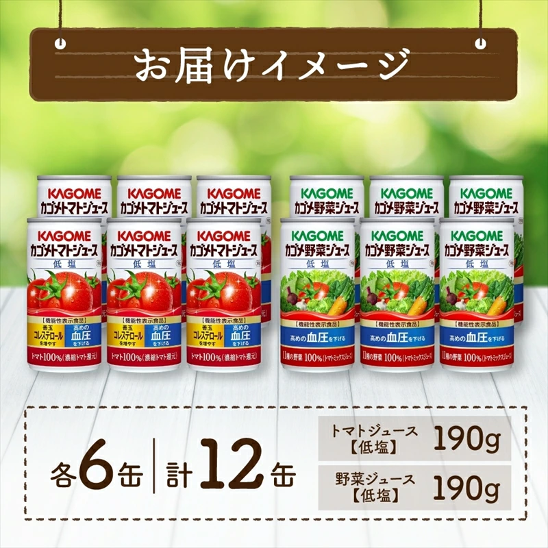 カゴメ トマトジュース ＆ 野菜ジュース 低塩 缶ジュース 2種 各6本 計12本セット トマト 野菜 100％ ジュース 機能性表示食品 減塩 濃縮トマト還元 緑黄色野菜 飲料 ns038-012