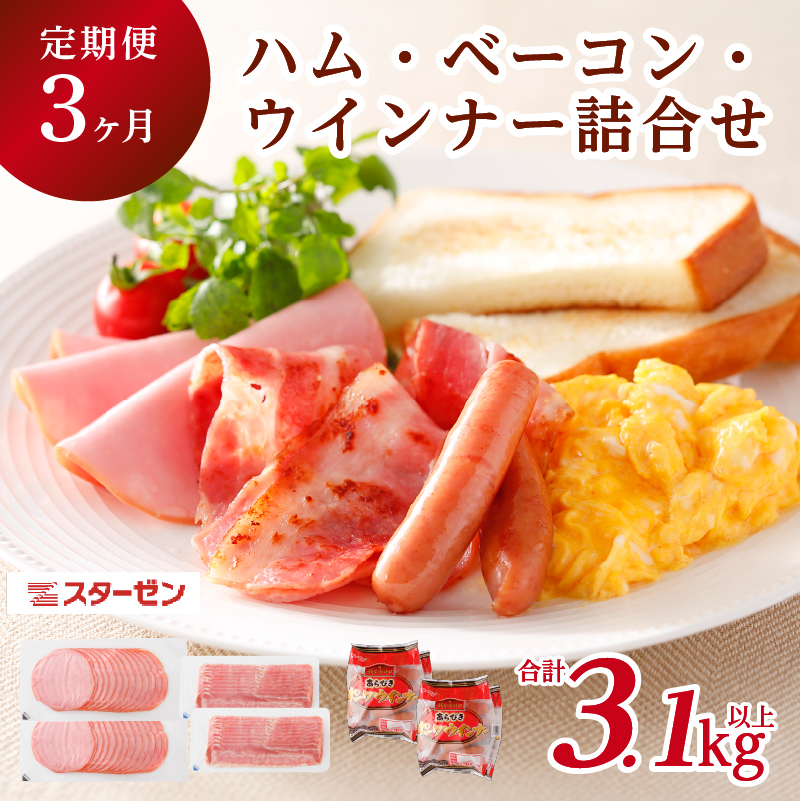【定期便3ヵ月】ハム・ベーコン・ウインナー詰合せ	ns009s-015