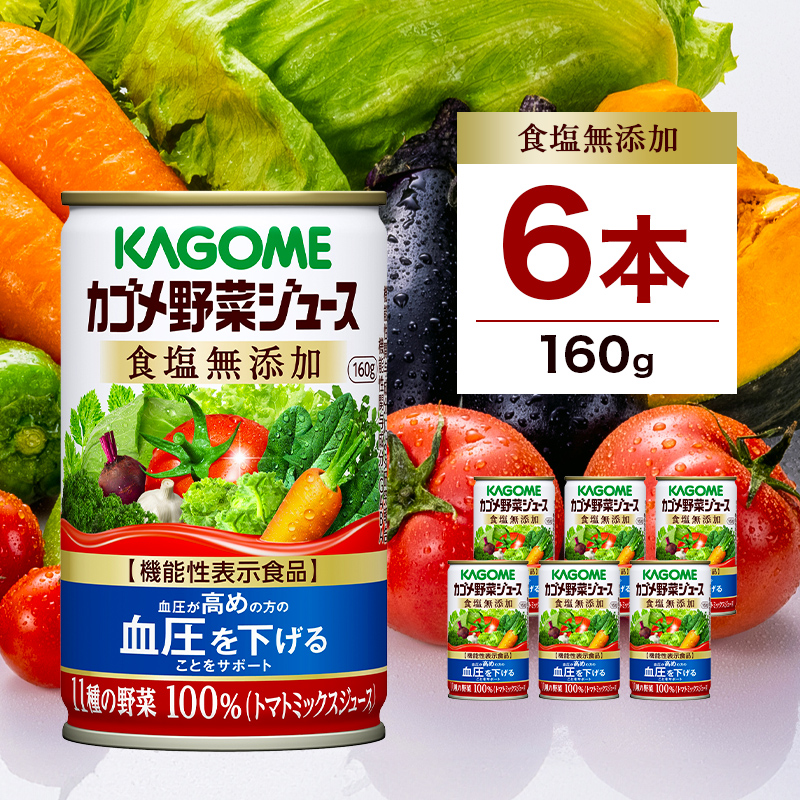 カゴメ 野菜 ジュース 食塩 無添加 160g × 6缶 100% 機能性表示食品 11種類の野菜 濃縮トマト 緑黄色野菜 野菜ジュース セロリ ビート レタス キャベツ ほうれん草 ns038-003
