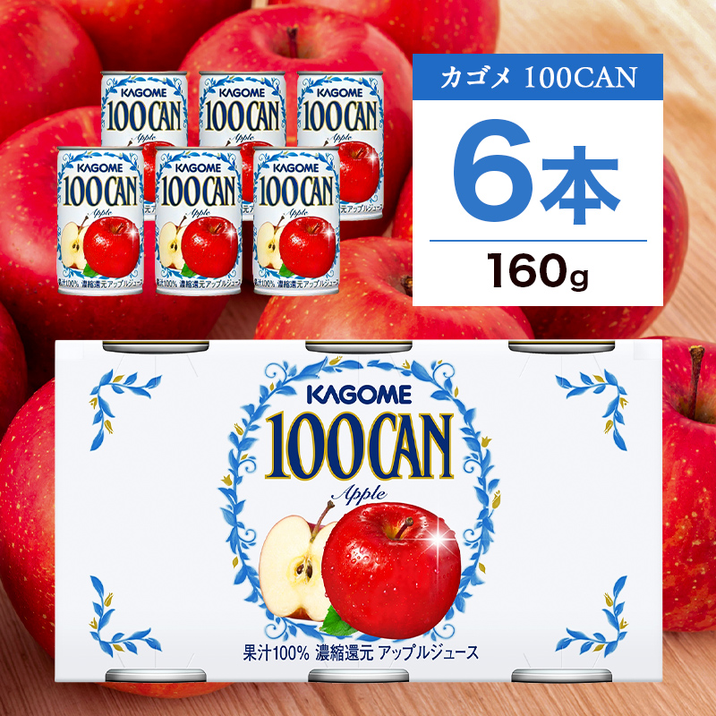 カゴメ 100CAN 160g × 6缶 濃縮還元 アップルジュース 100％ ジュース りんごジュース フルーツジュース 砂糖不使用 果汁 林檎 りんご アップル 飲料 かごめ ド ns038-007