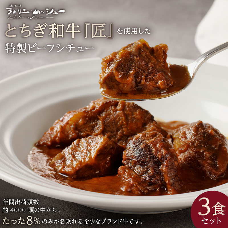 美食工房 ラトリエ・ムッシュー特製 とちぎ和牛を使用したビーフシチュー 3食セット ns057-001
