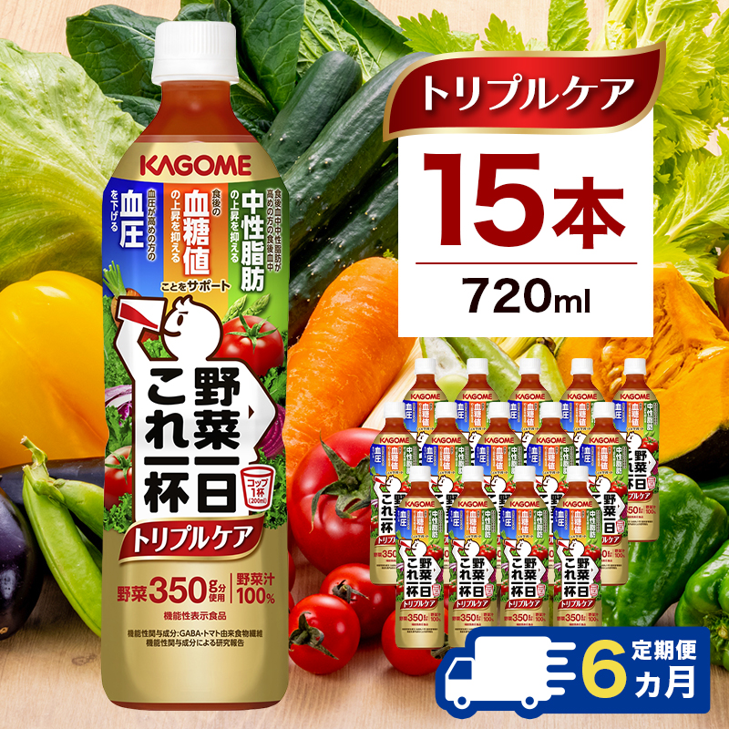 【定期便6ヶ月】カゴメ　野菜一日これ一杯トリプルケア 720ml 15本入 ns111-042