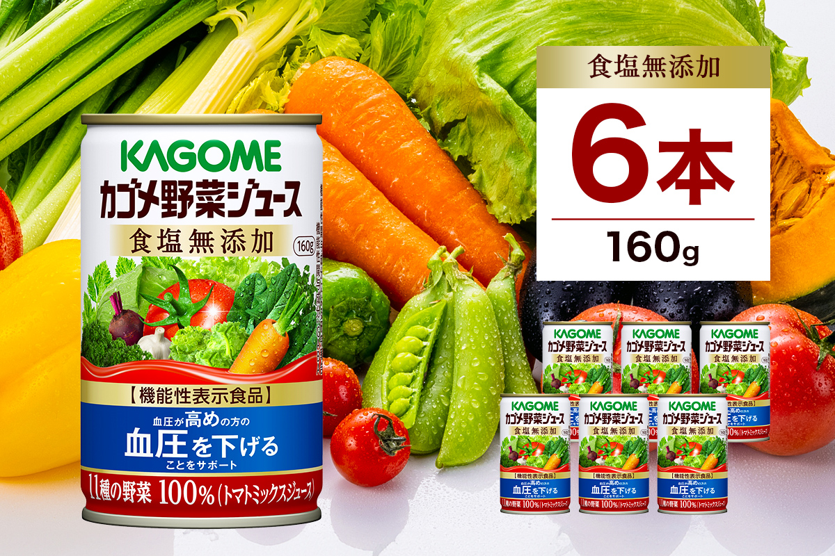 カゴメ 野菜 ジュース 食塩 無添加 160g × 6缶 100% 機能性表示食品 11種類の野菜 濃縮トマト 緑黄色野菜 野菜ジュース セロリ ビート レタス キャベツ ほうれん草 ns038-003